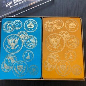 Vintage Playing Cards US World Coin Theme Double Pack Lady Baltimore Collectible
